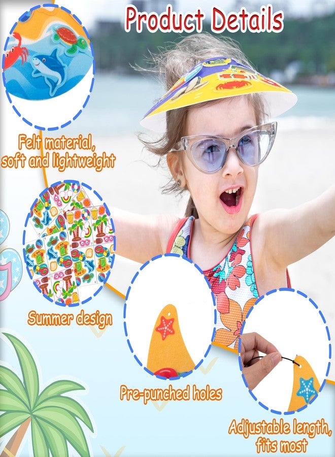 80UncleKimby 30Sets Summer Felt Visor Hats Crafts Kits for Kids Bulk, DIY Beach Sun Visor Hat Activities with Stickers for Hawaiian/Luau/Under-The-Sea Party Supplies - Image 4